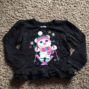 Garanimals Black Christmas Long Sleeve Top Ruffled Bottom Hem Line.